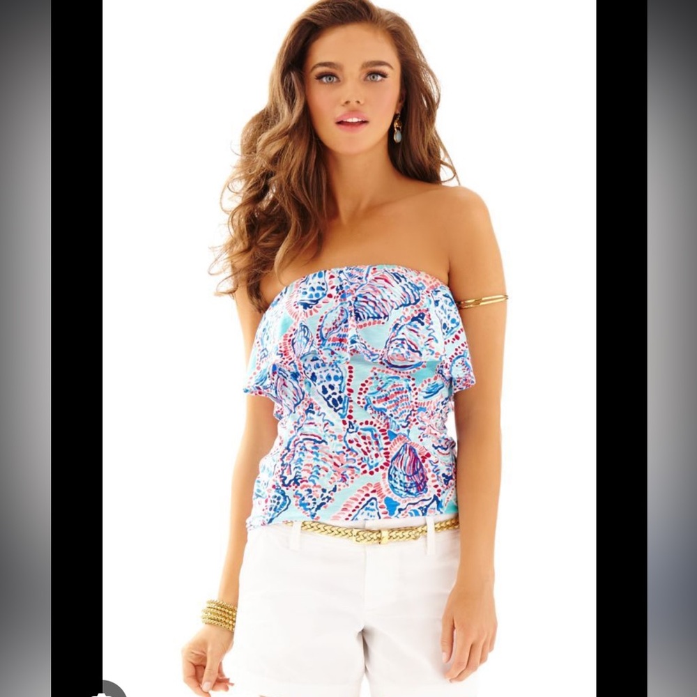 LILLY PULITZER “SHELL ME ABOUT IT” WILEY TUBE TOP, SZ XL